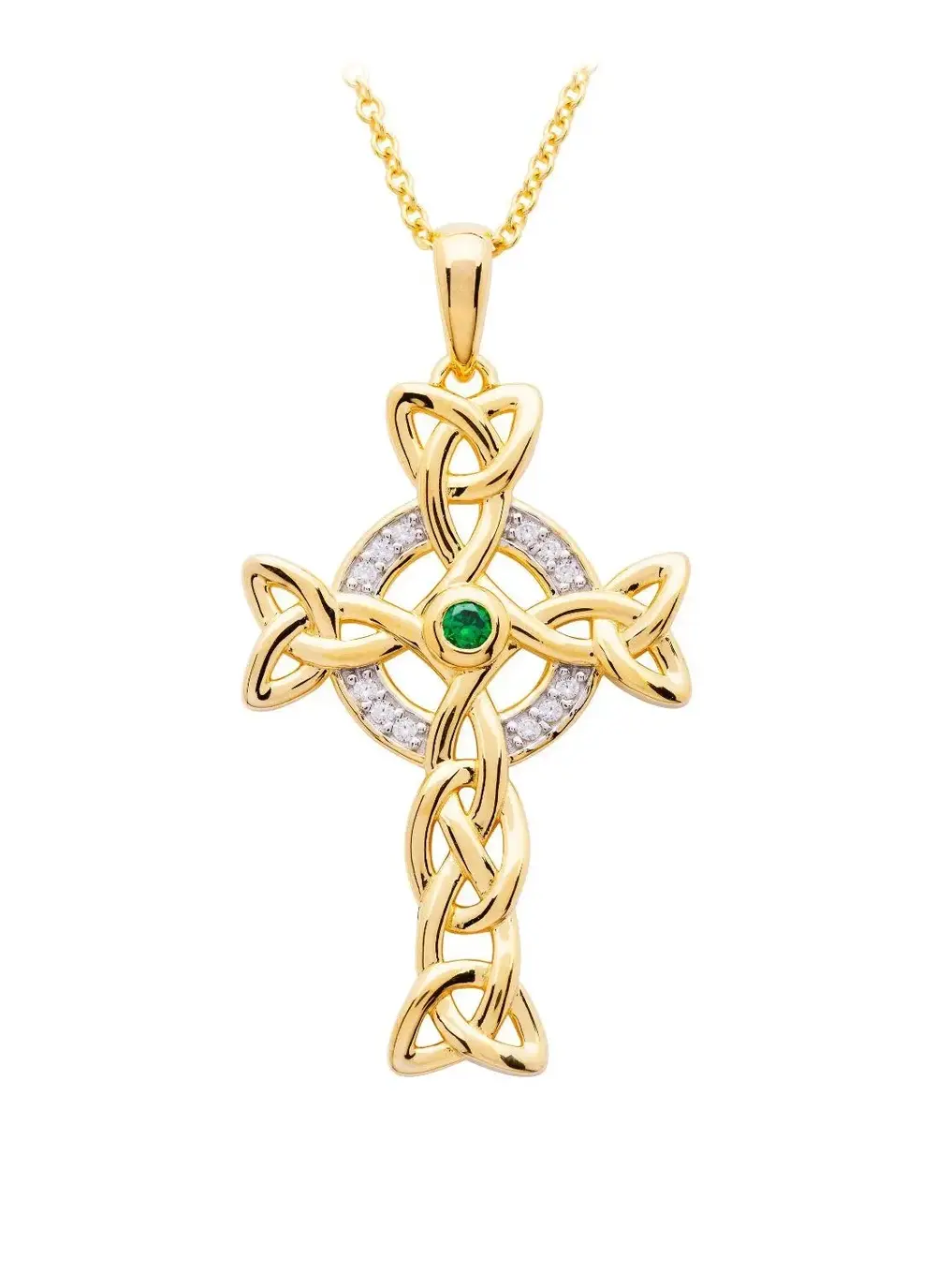 14ct Gold Vermeil Celtic Cross Pendant with White 
